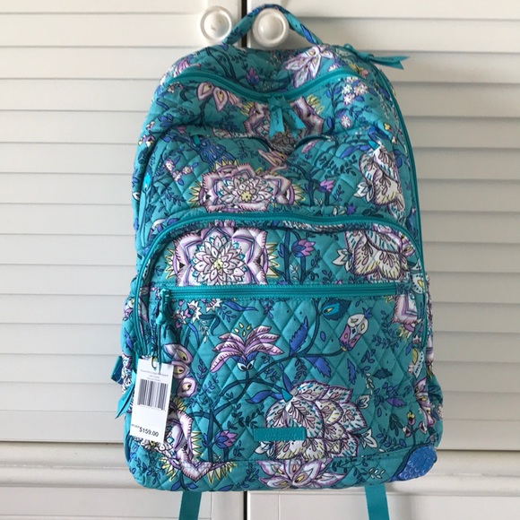 Vera Bradley LARGE Essential BACKPACK NWT PEACOCK GARDEN XL Blue Green Travel - Picture 6 of 8